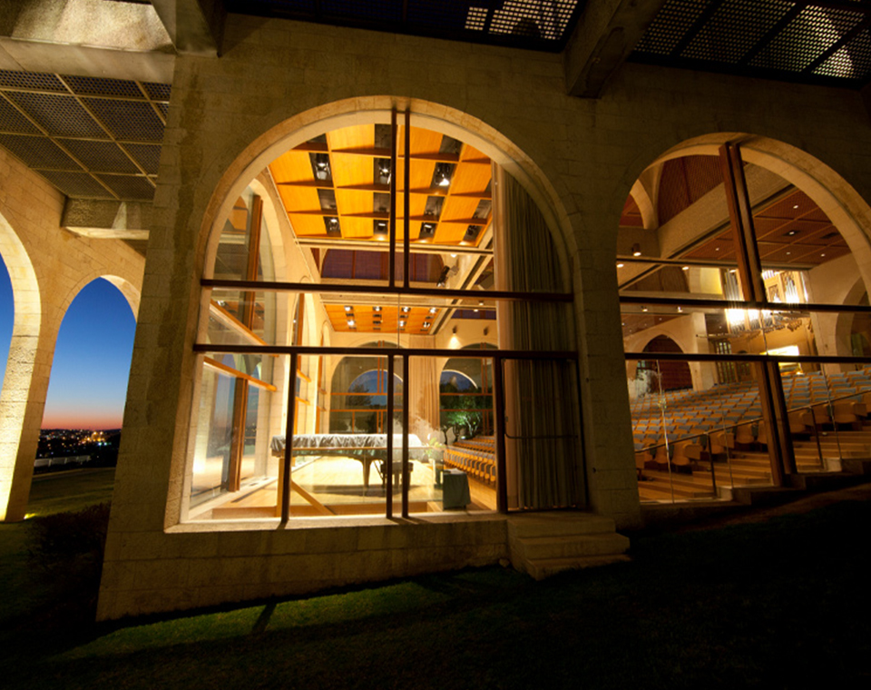 The concert chapel of the Brigham Young University Jerusalem Center with Israel Revealed.