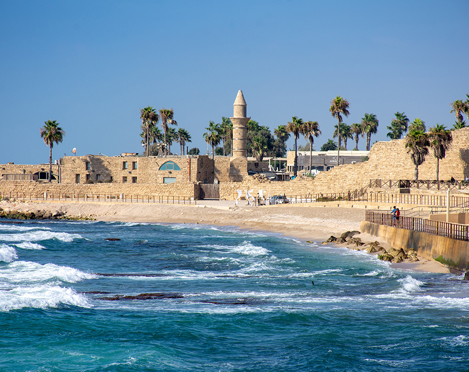 Caesarea Maritima ruins by the sea on an Israel Revealed tour with LDS licensed guides Daniel & Steven Rona.