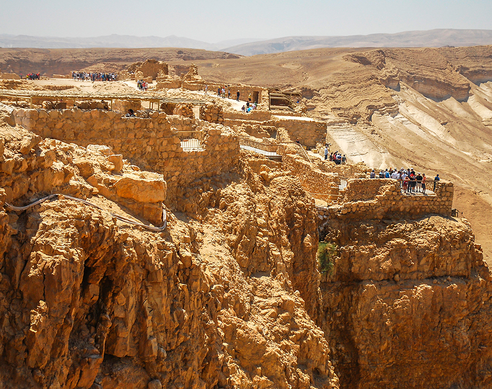 The ancient ruins of Masada fortress in Israel with LDS licensed guides Daniel & Steven Rona.